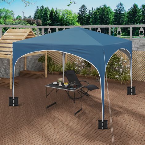 WOLTU Pavillon mit 4 Sandsäcke, 3x3m Faltpavillon mit Halbmonddach, Gartenpavillon höhenverstellbar, mit Tragetasche, wasserfest stabil UV-Schutz, Pop Up Partyzelt Outdoor, Blau