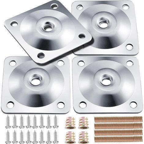 Leg Mounting Plates, 4 Sets Furniture Leg Attachment Plates, 5/16"(M8) Industrial Grade Flat Mounting T-Plates with Hanger Bolts, Screws, Strengthen Weak Furniture Repair Damaged Sofa Couch Seat (1/5)
