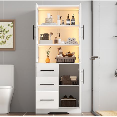 Meuble vasque avec rangement MDF/Glas Weiß 72 cm, 3 Schubladen, 3 Türen, LED-Beleuchtung (1/5)