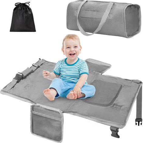 Repose Pied Avion Enfant,76×42cm Noir Lit Avion Enfant,Extension Portable Lit Bebe,Léger et Pliable,S'allonger et se Reposer,pour Vols Voiture,Les Voyages en Courts gris