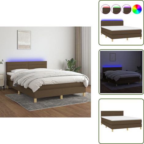 Boxspringbett mit Matratze & LED Dunkelbraun 140x200 cm Stoff - Boxspringbett - Doppelbett - Lattenrost - Bettsofa - Massivholzbette (1/5)
