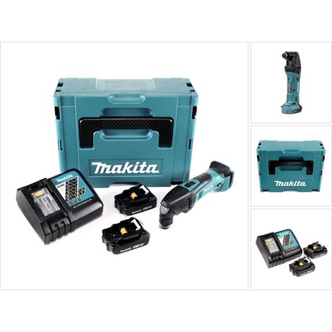 Makita DTM 50 RAJ Multitool oscilante a batería 18 V + 2 baterías de 2,0 Ah + cargador + Makpac