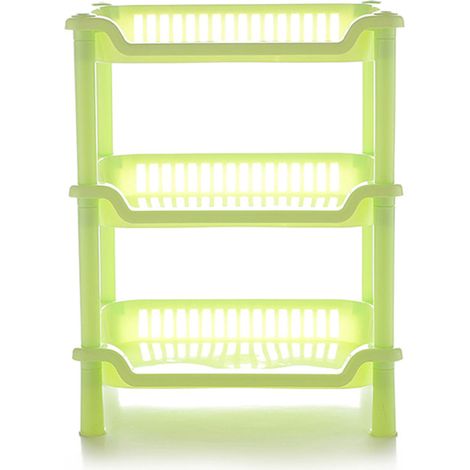 Etagere D Angle En Plastique 3 Niveaux - Rangement Salle De Bain Cuisine - Organisateur Rectangulaire Vert - 1 Piece (1/3)