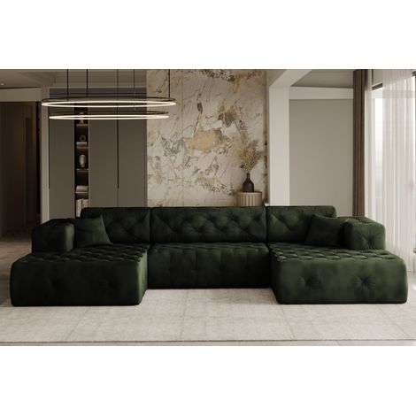 Freistehendes Ecksofa LUX, stark gesteppte U-Form, weicher, eleganter Stoff Whisper Grün (1/3)