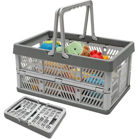 Boîte pliante avec poignée, panier à provisions pliable, portable, en plastique, peu encombrant et stable, boîte de rangement pour la maison, la cuisine et la salle de bain (38,5 x 25 x 20 cm) (1/5)