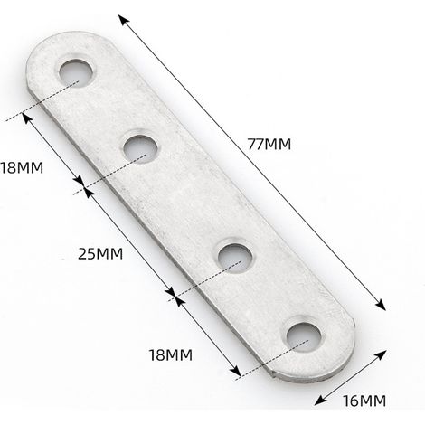 CSPARKV 20 Stück flache perforierte Montageplatten (77 x 16 x 1,8 mm) Verbindungsplatten Verbindungsplatten, gerade flache Metall-Befestigungsklammern, verzinkter Stahl