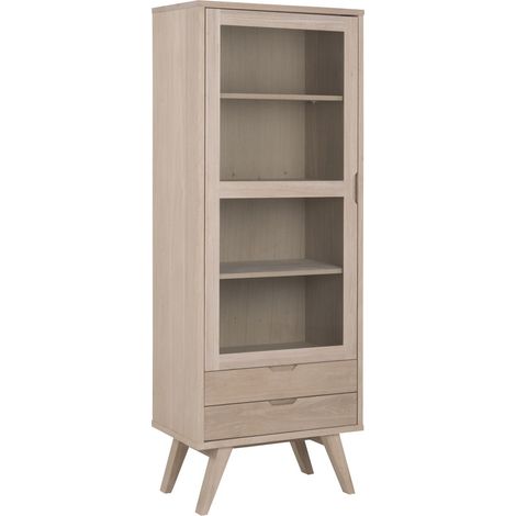 Align Vitrinenschrank Höhe 190 cm, 1 Glastür, 2 Schubladen, Eiche.