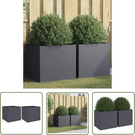 The Living Store Pflanzkübel 2 Stk. Anthrazit 49x47x46 cm Stahl - Blumentopf - Stahltöpfen - Gartendeko - Balkonpflanzen - Terrasse Dekorieren (1/5)