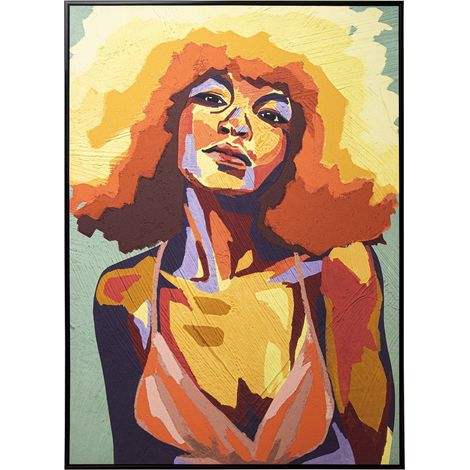 Tableau Femme toile colorée pour élégance intérieure - Tons chauds avec bois noir (1/4)