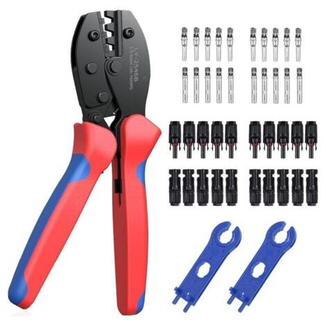 Solar-Crimpwerkzeug-Set für Kabel, Solar-Crimpwerkzeuge für Kabel, Solarpanel 2,5/4,0/6,0 mm² + 20 MC4-Stecker/Buchsen für Solarpanel-Kabel + 1 Paar MC4-Solarstecker