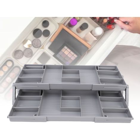 Multifunktionaler, modularer Schubladenorganizer mit verschiedenen Behältern, ABS, 2 Ebenen, tragbar, für Kosmetik und Schmuck (1/5)