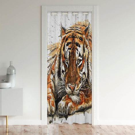 Tigre Décor Rideau de Porte Animaux Sauvages Rideaux Interieur Salon Chambre pour Chambre Salon Rideaux Exterieur d'entrée Animaux Sauvages Jaune Rideau 86x203cm Occultant Rideaux - 86L X 203H cm (1 P (1/5)