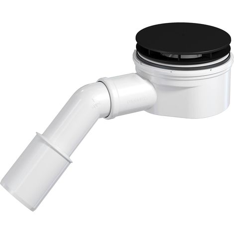 PREVEX Showerloc Ablaufgarnitur flach mit Siphon matt schwarz 90 mm mit Haarsieb 40 50 mm Auslass (1/5)