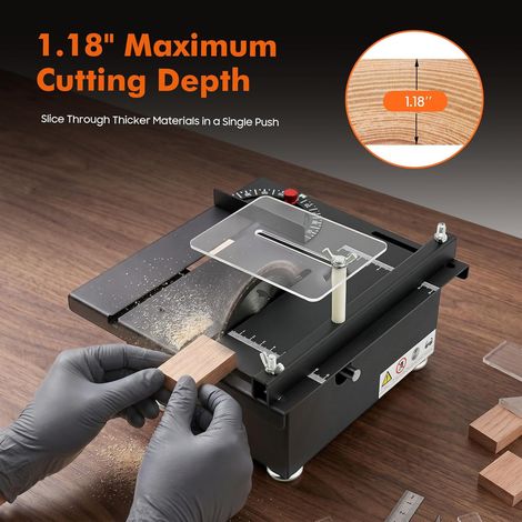 Mini scie circulaire de table 200 W - Scie de table de précision - Scie circulaire portable - 7 vitesses - Réglage de 0 à 90 ° - Faible bruit - Machine de découpe multifonction pour artisanat du bois (1/5)