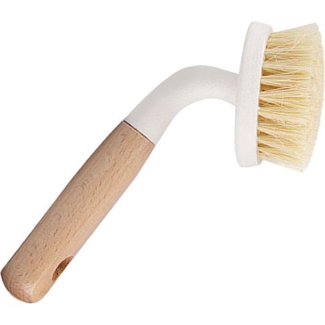Brosse à vaisselle en sisal avec manche en bois et trou de suspension, brosse de cuisine multifonctionnelle pour récurer casseroles, poêles et plans de travail (1/5)