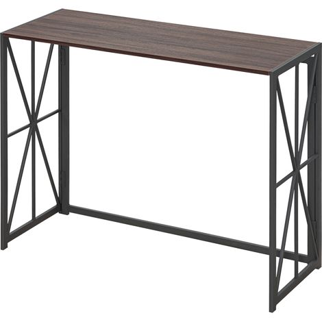 Console d'entrée pliante industrielle en bois et métal marron, 100 x 38 x 80 cm