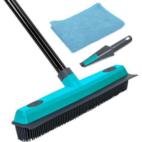Balai en Caoutchouc pour Poils d'Animaux, Râteau à Tapis avec Raclette Intégrée, Balai Silicone pour Tapis et Sols Durs, Inclus 1 Chiffon et 1 Mini Grattoir pour Détails - Idéal Chiens et Chat (1/5)