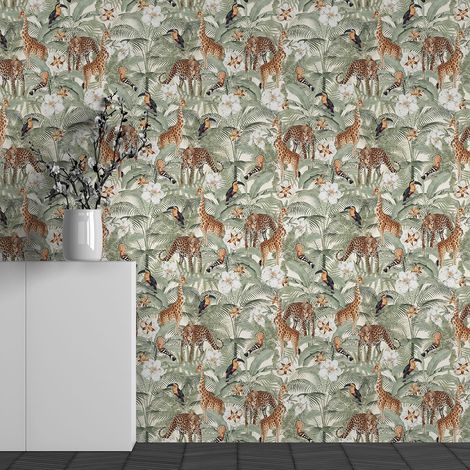 Papier peint panoramique - Motif Animaux de la jungle - 130 cm x 81 cm (1/3)