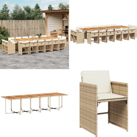 Ensemble à manger de jardin et coussins 17 pcs beige - Meubles De Jardin - Salon De Jardin - Set De Jardin - Résine Tressée - Polyrotan - Home & Living (1/5)
