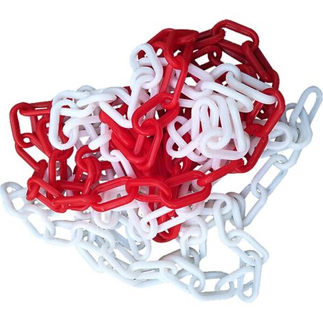 Chaîne de barrière en plastique - 10 m x 6 mm - Avertissement - Chaînes rouges et blanches - Chaîne en plastique solide avec haute visibilité - Poteau de garde-corps - Barrière de sécurité (1/5)