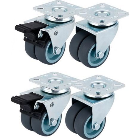 Set mit 4 Möbelrollen (50 mm) – Lenkrollen mit Bremsen – 2 Rollen mit Bremsen, 2 Lenkrollen – Schwerlastrollen für den Innen- und Außenbereich – Industrierollen (1/4)