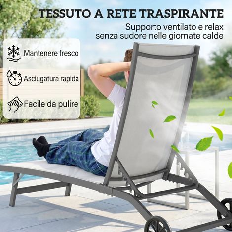 Lot de 2 transats inclinables en aluminium avec tissu respirant, 66x165x102 cm, teinte crème (1/5)