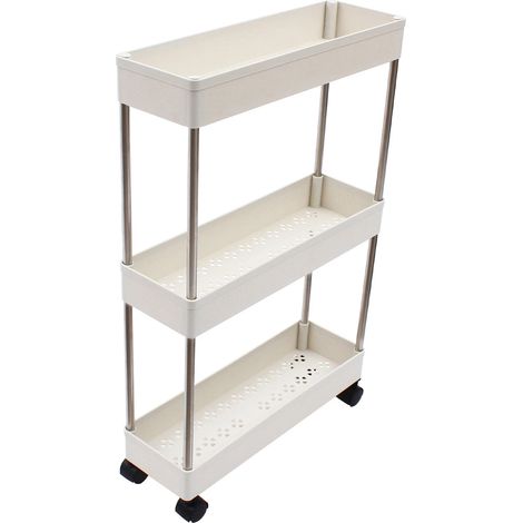 Weiß Küchenwagen mit 3 Ebenen, Schmale Rollwagen Nischenregal auf Rollen, Servierwagen platzsparendes Badregal und Küchenregal für Küche Büro Bad, 40x14.8x61.5cm