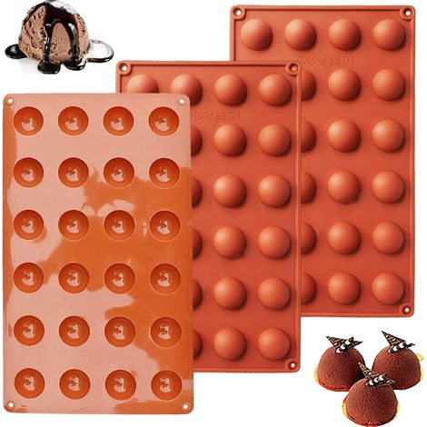 3 Pièces Moule Silicone, 24 Trous Demi Sphère, Ø 2.9 cm, Pour Chocolat Gâteau Gelée (1/5)