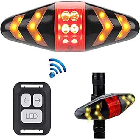 Bike Tail Light with Turn Signals, Ultra Bright LED USB Rechargeable Safety Warning Bicycle Brake Rear Lights, Wireless Remote Control, 4 Modes, Waterproof Suitable for MTB, Road Bike (1/3)