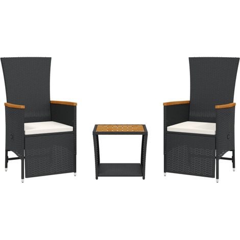 Maison Exclusive - 3-tlg. Garten-Essgruppe mit Kissen Schwarz Pol