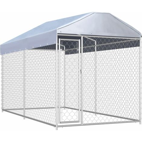 Jaula para perrera exterior, parque para mascotas con techo para perros, 225 cm 020000329