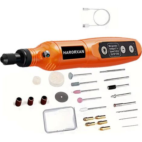 Outil rotatif sans fil, ensemble d'outils rotatifs à 5 vitesses avec accessoires (5000-18000 tr/min), chargement via Type-C, outils rotatifs pour meulage, polissage, perçage, gravure, ponçage, travaux (1/3)