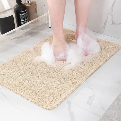 50 x 80 cm Tapis de Douche antidérapant Beige, Tapis de Bain de sécurité Doux et Confortable avec Trous de Drainage, Tapis de Douche de Massage luffa en PVC pour Zones humides, séchage Rapide (1/5)