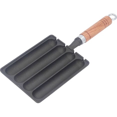 Poêle à saucisses, poêle à corn dogs, en fonte avec revêtement antiadhésif, 4 grilles, chauffe rapide, amovible et polyvalente. (1/5)