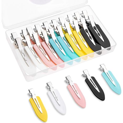 20 Pinces à cheveux, sans plis en métal, acier inoxydable, léger 2,7g, pour maquillage et coiffure