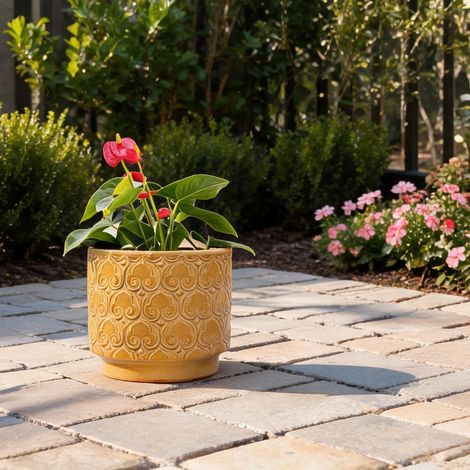 Pot de fleurs en céramique jaune classique Ø19 cm 18 x 18 x 18 cm (1/5)