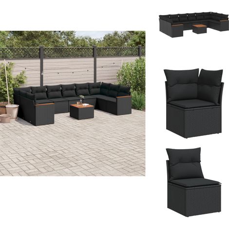 Salon de jardin 11 pcs avec coussins noir résine tressée - Ensemble Salon De Jardin - Mobilier Extérieur - Jardin Design - Chaise Lounge - Table Basse (1/5)