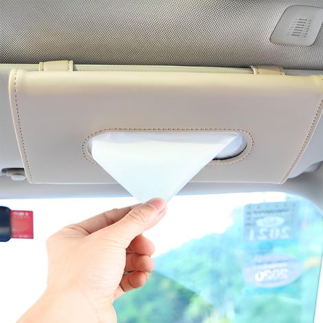 Boîte à mouchoirs pour pare-soleil de voiture, porte-mouchoirs à clipser sur le siège arrière et le dossier (beige) (1/5)