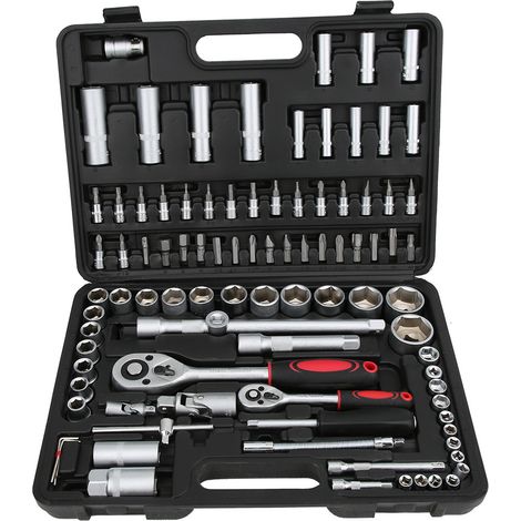 Jeffergarden Jeu de douilles 1/2 et 1/4 en acier au carbone, tournevis à cliquet, Kit d'outils, étui, 94 pièces (1/5)