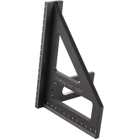 Équerre de menuisier, rapporteur d'angle 45°/90°, règle triangulaire, outil de traçage et de mesure pour ingénieur et charpentier (noir) (1/5)