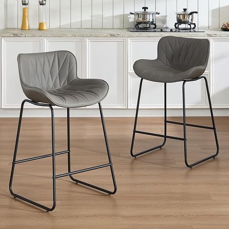 Wahson Sgabelli bar Set di 2, Moderna Sedia da Cucina in Ecopelle, Sgabello da Bar con Schienale e Gambe in Metallo, Grigio