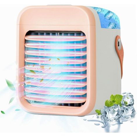 Tragbare Klimaanlage, 5-in-1 Mini-Luftkühler, Luftbefeuchter, Luftreiniger, Nachtlicht, Aromaverdampfer, für Zuhause, Büro, Outdoor (ROSA) [Energieeffizienzklasse A++]