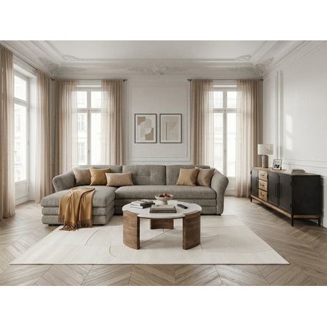 BOBOCHIC - Canapé d'angle fixe MARBLE tissu chiné Angle gauche  Taupe (1/5)