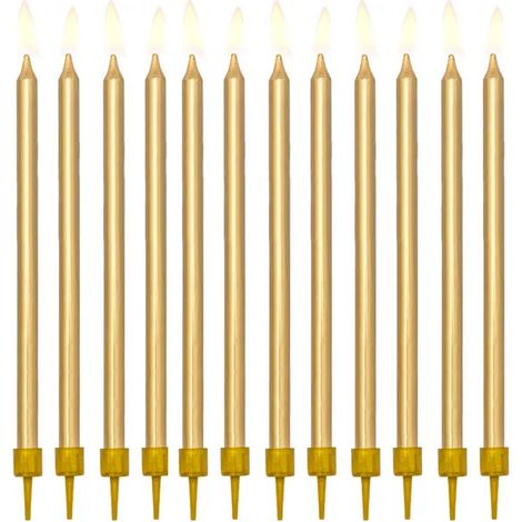 Candeline di compleanno lisce color oro, 12,5 cm, 12 pezzi (1/5)