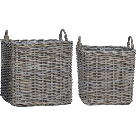 Cesta para Plantas con almacenamiento 2 pcs Gris Ratán Lacak vidaXL