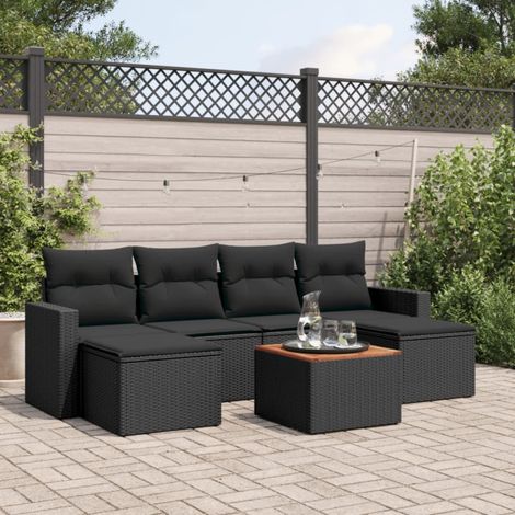 vidaXL Salon de jardin 7 pcs avec coussins noir résine tressée (1/4)