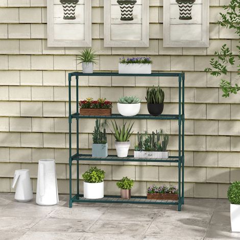 Scaffale portavaso a 4 ripiani, in acciaio, per interni ed esterni, dimensioni: 89L x 28W x 107H cm, verde.