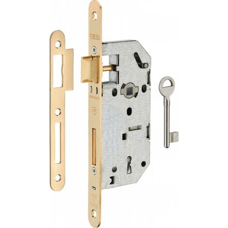 THIRARD - Serrure encastrable Monomax NF à clé pour porte de chambre, axe 40mm, bouts ronds, têtière laitonnée, 1 clé - THIRARD (1/3)