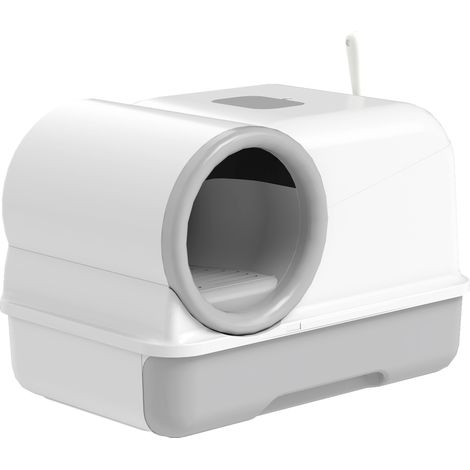 Extra große, geschlossene Katzentoilette aus Polypropylen, Kabine für ausgewachsene Katzen, mit Deckel und Schaufel, 59 x 39,5 x 39,5 cm, hellgrau