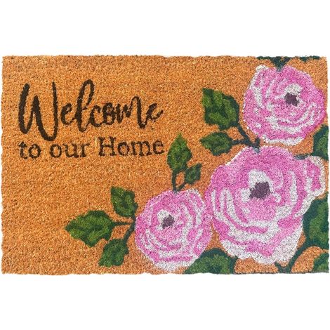 Tapis coco Welcome 60 x 40 cm, antidérapant, résistant aux intempéries, intérieur/extérieur, multicolore (1/5)